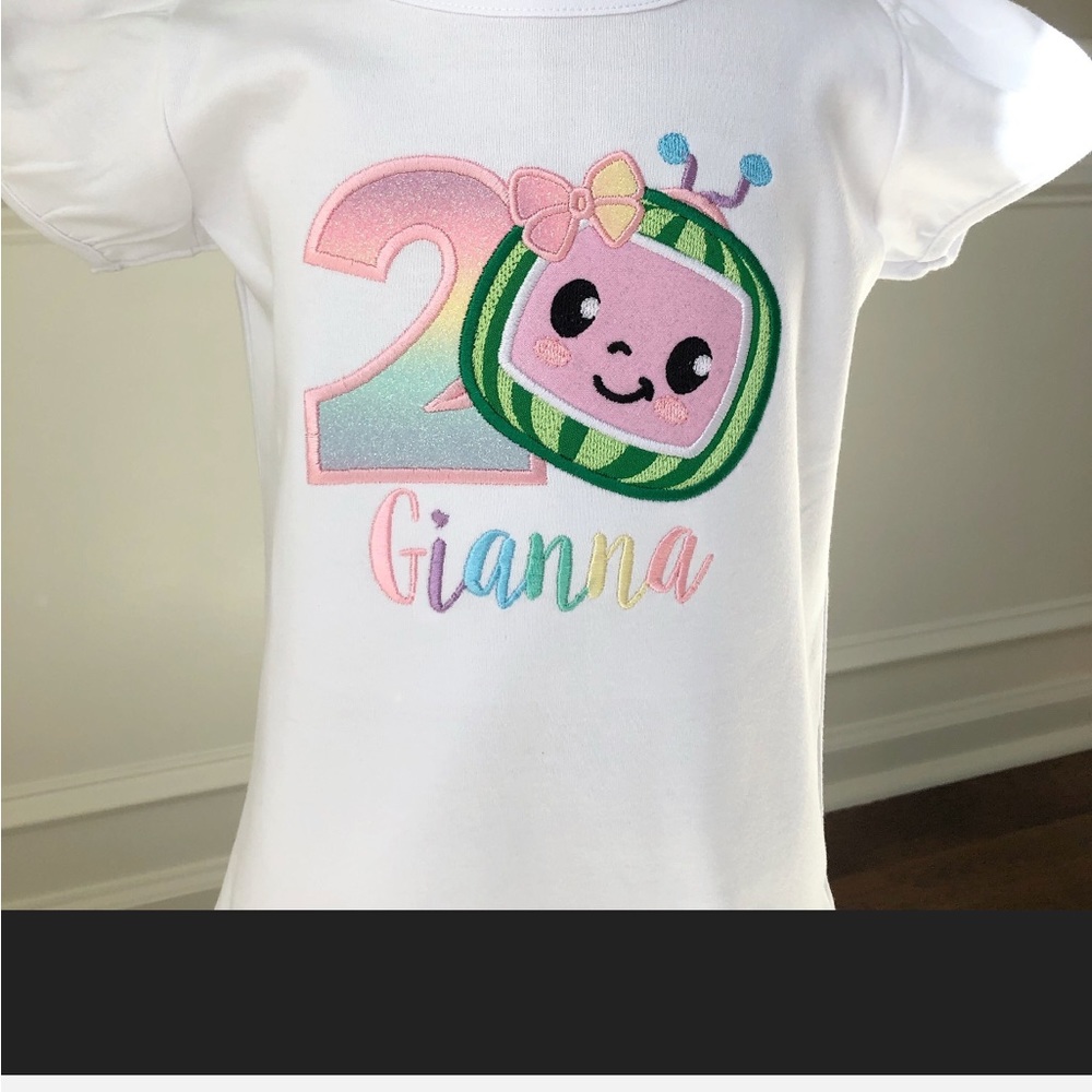 Embroidered Cocomelon pastel shirt for girls. Beautiful and personalized